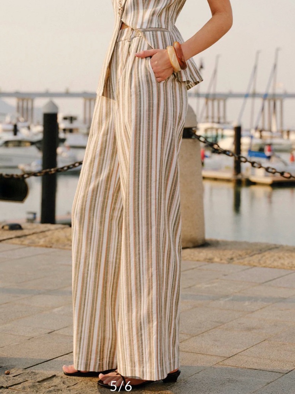 NWT Commense Linen & Cotton Mid-Waist Striped Wide-Leg Pants MSRP $38